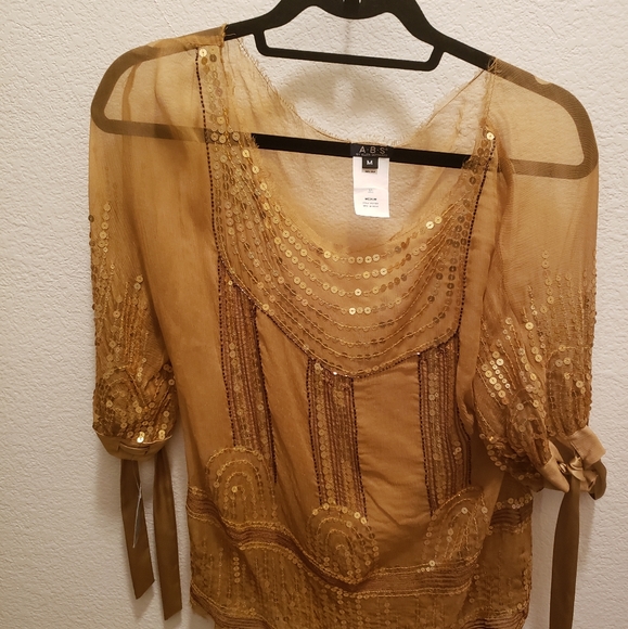 Julian Gold, Elegant Sheer Sequined Blouse - Picture 2 of 9